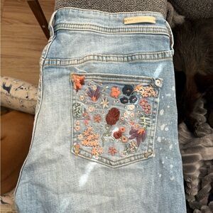Pilcro Mid-Rise Paint Splattered Slim Boyfriend Jeans